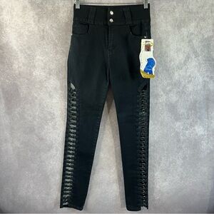 NEW Mitzi Michel Skinny Jeans Sz 9 Black Lace-Up Detail High Waist 5 Pocket NWT